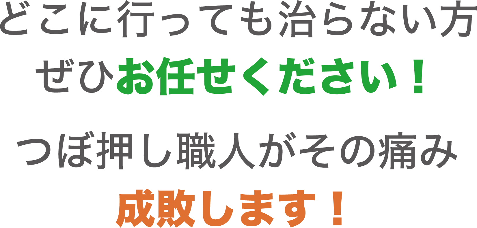 どこに行っても治らない方ぜひお任せください！痛み・根本整体がその痛み成敗します！
